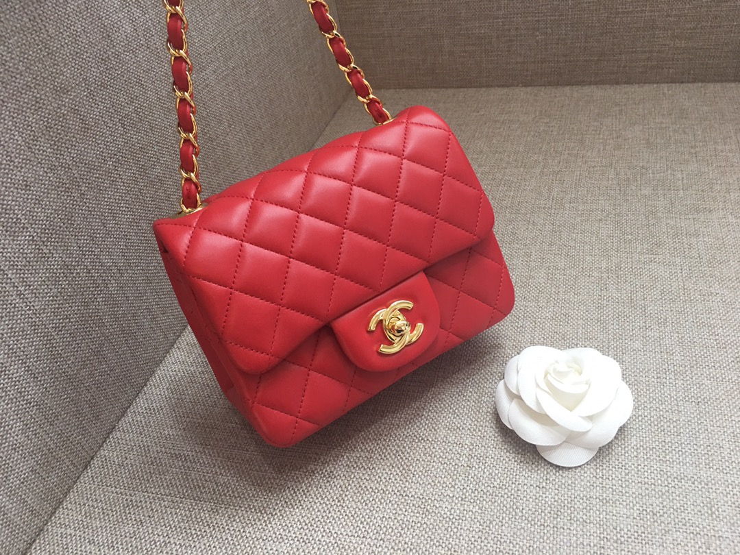 Mini Classic Flap Lambskin Bag A01115 Red/Gold